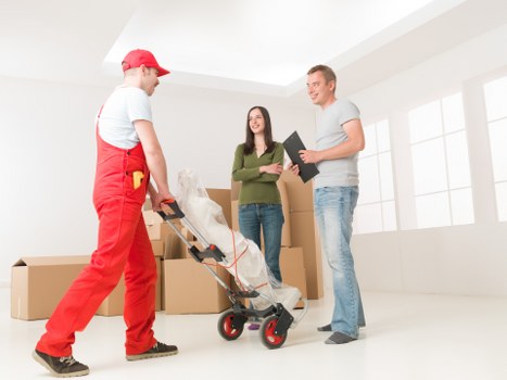 Boxes and office furniture prepared for a business move